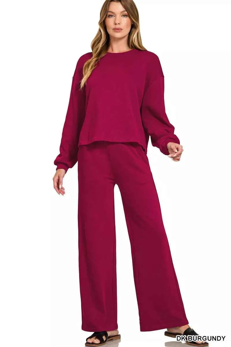 Zenana French Rib Pullover and Pants Set DK BURGUNDY 24070678262c41d3b98a9972489eaaa6-Max-Origin