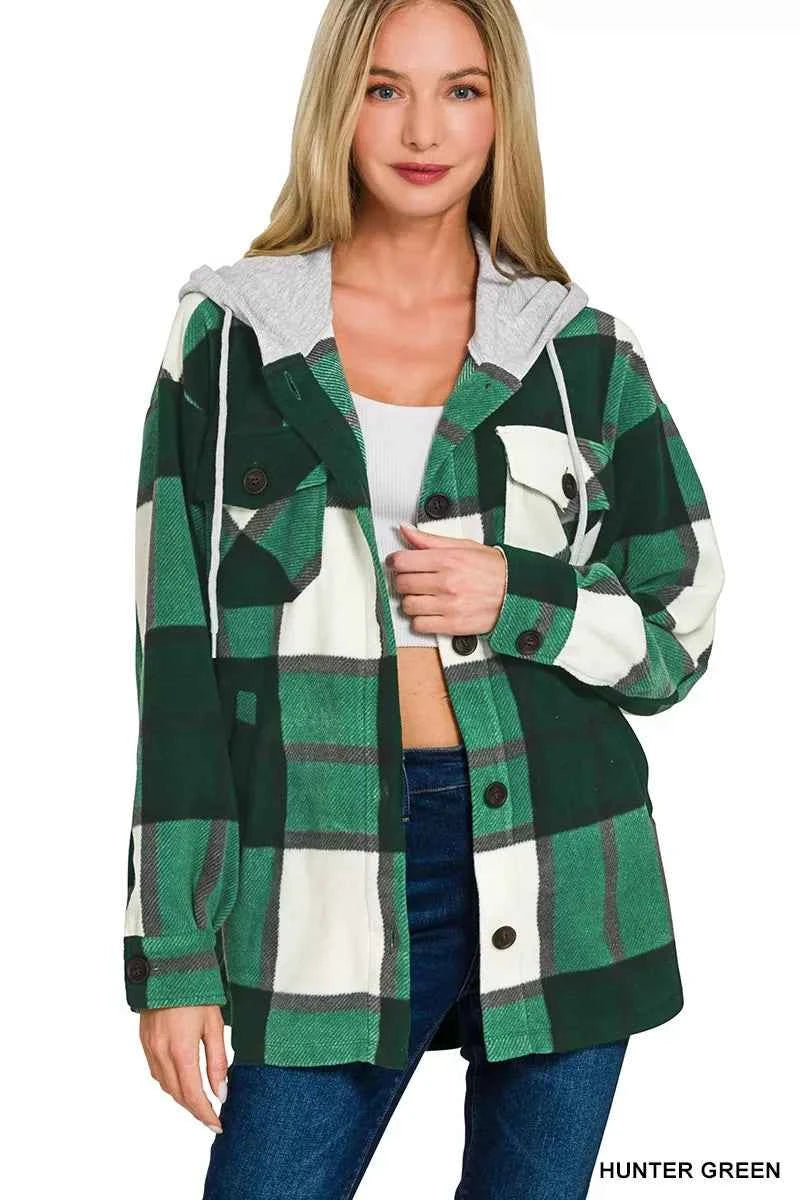 Zenana Plaid Drawstring Hooded Fleece Shacket 2409bf7e925e4342b343d8ab33604329-Max-Origin