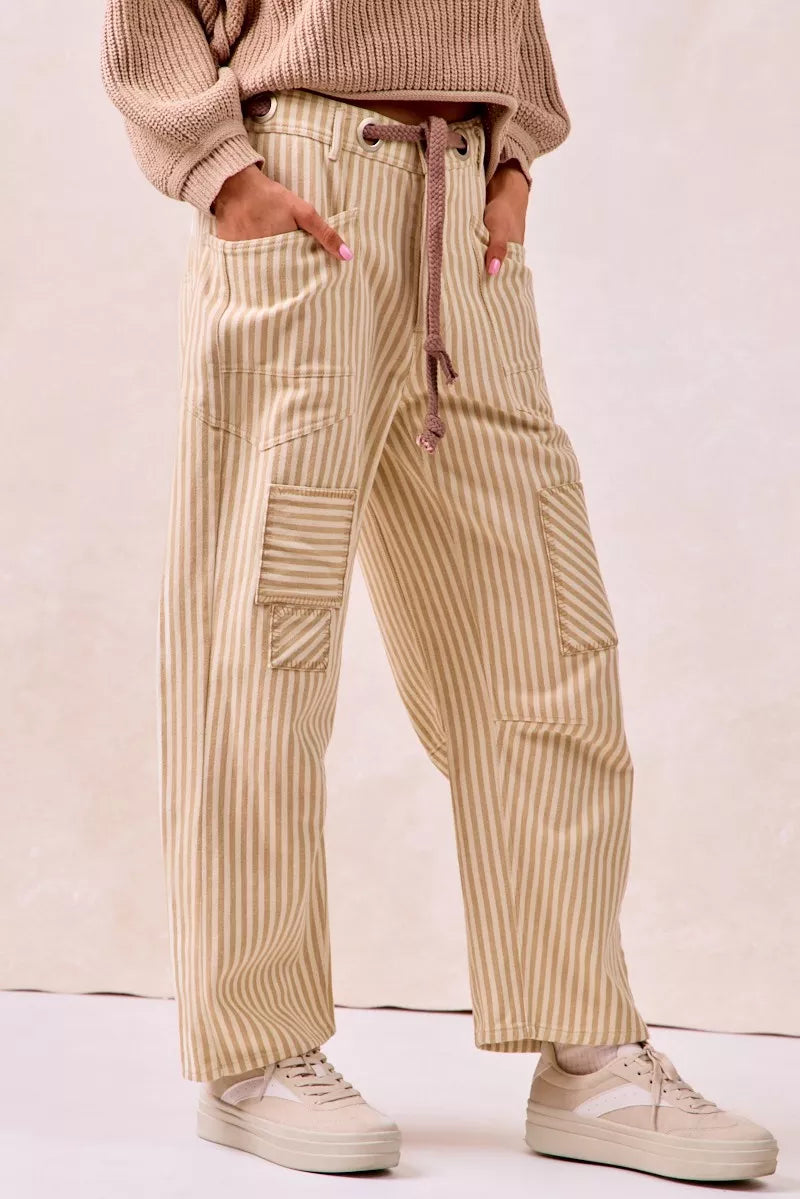 BiBi Drawstring Striped Twill Barrel Pants 240b061fa94f47b7916468e6b0ff587b-Max-Origin