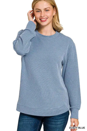 Full Size Raised Rib Round Neck Long Sleeve Top Plus Size DUSTY BLUE 240bf37b73054e24add59ca8c57da345-Max-Origin