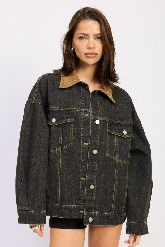 Mix media oversize denim jacket GREY DENIM 24151978_b73ef91f-0cac-4eaf-a23e-503094f69012