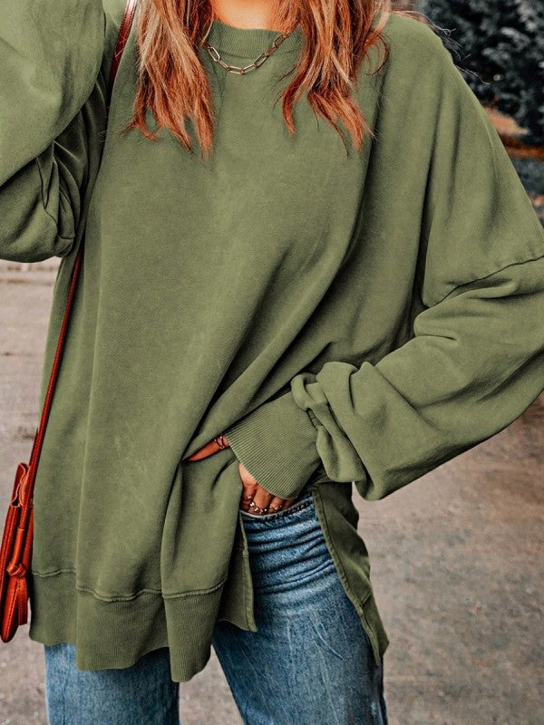 Cotton Acid Mineral Drop Shoulder Relax Sweatshirt olive 24159831_1969ff5a-b5dc-4fee-8233-6e6f46a85c1e