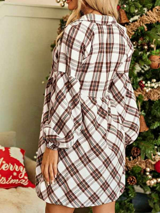 Boho Plaid Cotton Mix Button Down Dress 24175734_7586d254-e745-413c-804e-3c090bf946db