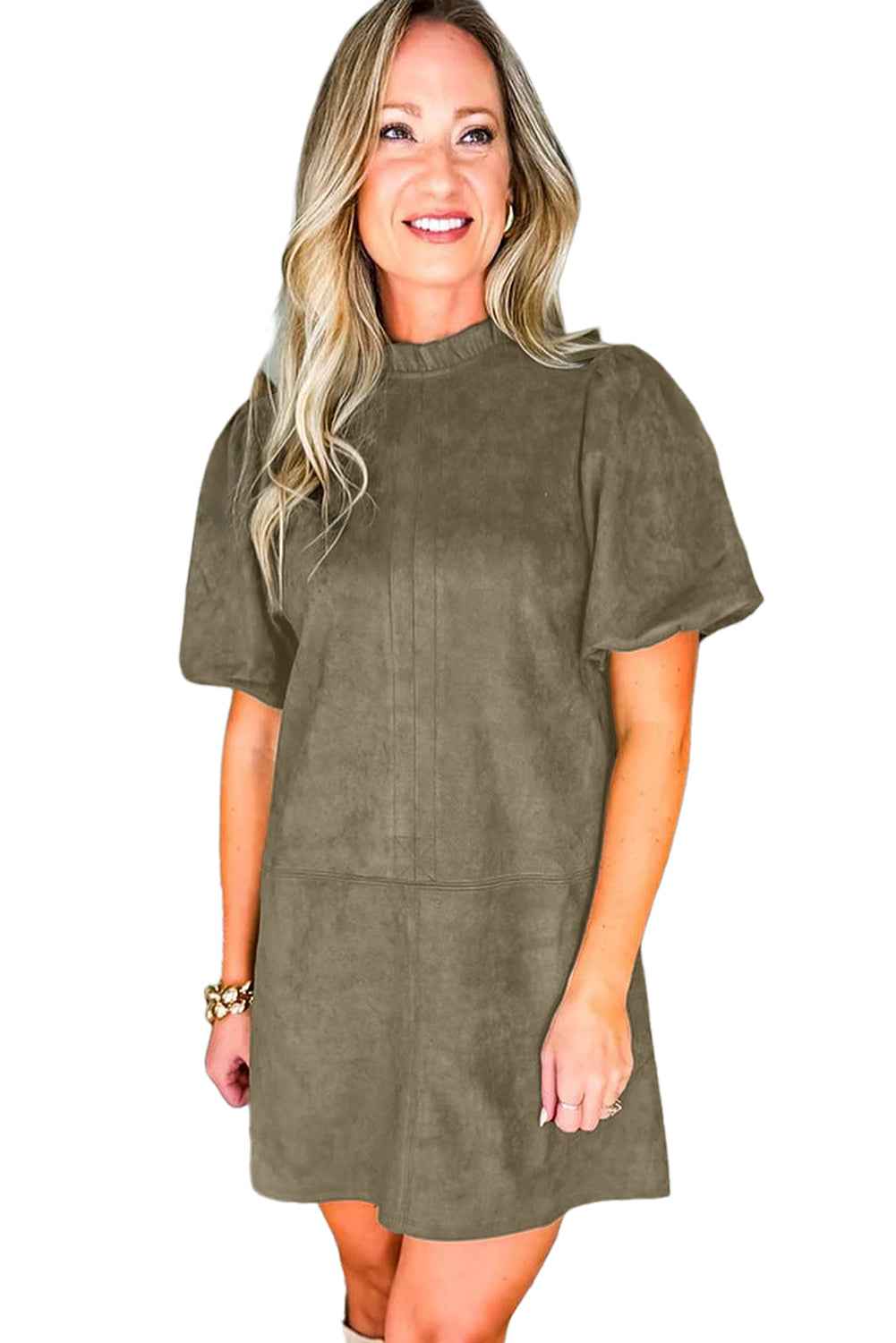 Moss Green Frill Neck Puff Sleeve Mini Dress 241ffce7e87e84b2