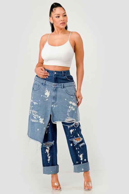 Double-Layer Destroyed Denim Pants 24218660_1549ae95-455c-4378-a72c-a7832149c613