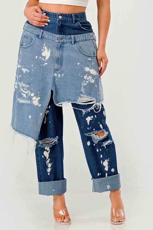 Double-Layer Destroyed Denim Pants 24218660_2c2a6f12-407d-4eb5-906e-910910a046c3