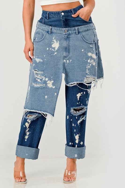 Double-Layer Destroyed Denim Pants DENIM 24218660_c91dba74-80b8-487a-82e9-b94416c845ab