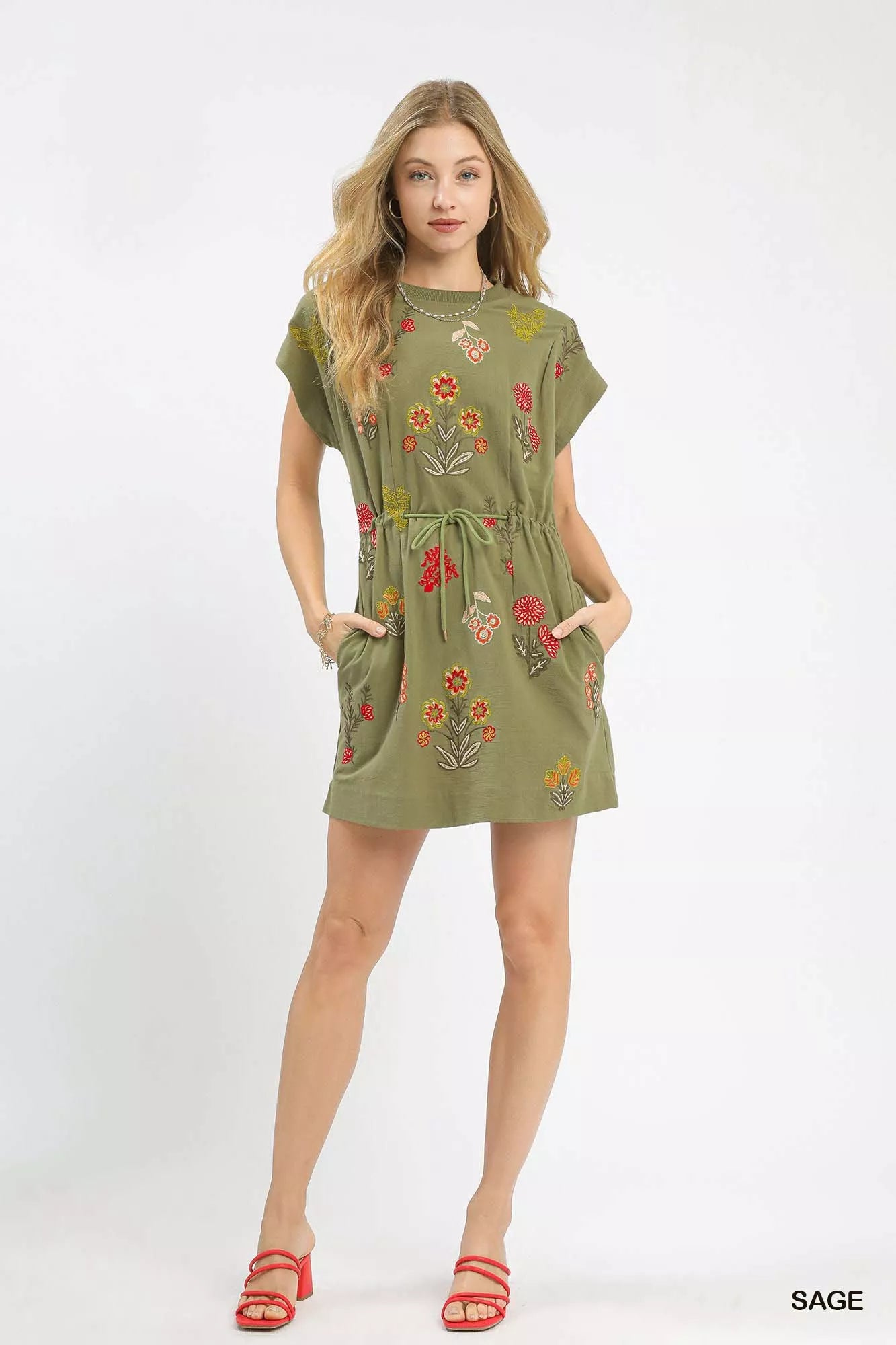 Umgee Embroidered Floral Mini Dress with Waist Tie 242467c5-4917-4af4-8902-b5e9ade9c4a3-Max-Origin