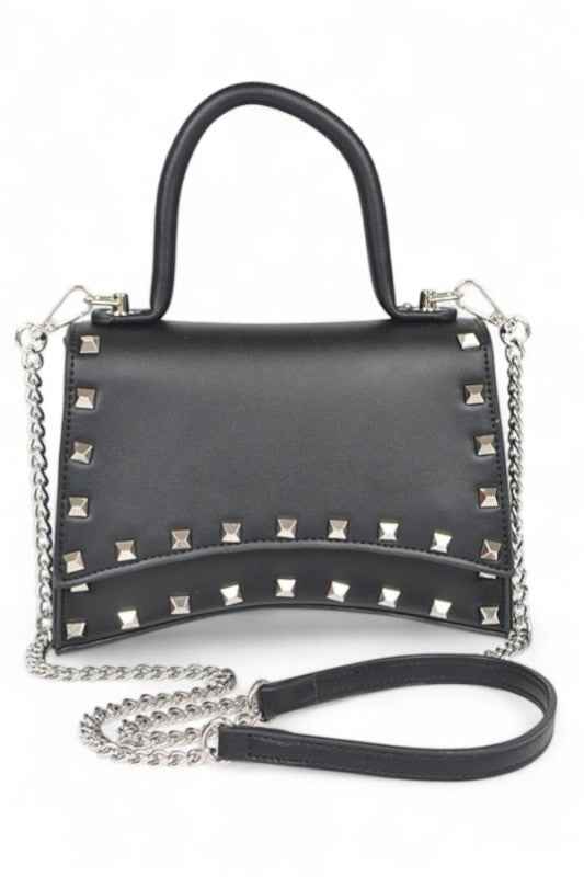 Metallic Faux Leather Studded Top Handle Swing Bag Black O S 24260214_9426b4d4-6c0d-4e1e-b36c-b68dc5864056