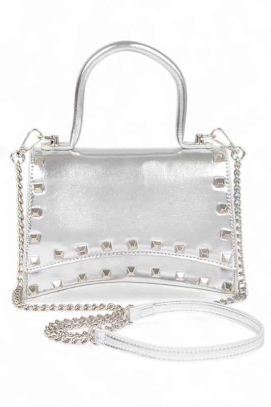 Metallic Faux Leather Studded Top Handle Swing Bag Silver O S 24260214_a21857c1-eb82-46bf-91b8-6bb559d84d27