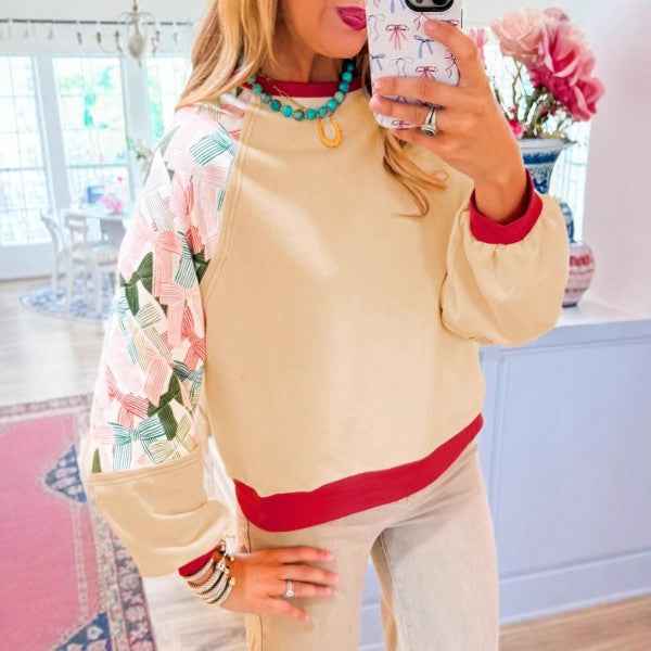 Women Printed Patchwork Raglan Sleeve Sweatshirts 24264676_53493236-301a-4c84-a1ac-30315e03a40c