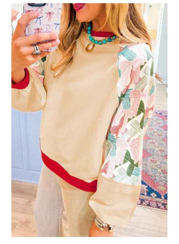 Women Printed Patchwork Raglan Sleeve Sweatshirts 24264676_6c78ed73-45a2-47f5-b70a-358f66598694