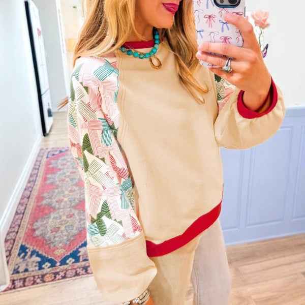 Women Printed Patchwork Raglan Sleeve Sweatshirts 24264676_8b92df25-2267-4632-a658-0b0c07bf244f