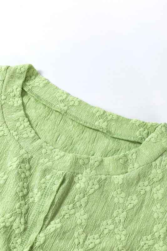 Solid Color Textured Side Split Crew Neck Blouse 24264704_ecda71b7-6f3b-403f-8830-0879833e669b