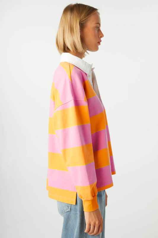 Yellow Stripe Color Block Polo Collar Sweatshirt 24264715_024e6eea-dca8-4872-8a1b-4bb0a39e10d0