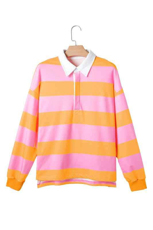 Yellow Stripe Color Block Polo Collar Sweatshirt 24264715_4c22b610-9e8c-4102-96d7-9ff18cd8691a