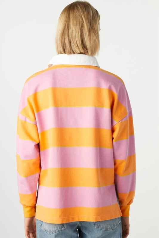 Yellow Stripe Color Block Polo Collar Sweatshirt 24264715_5aa945ec-8ea9-4848-b40d-f153f9ea38f6