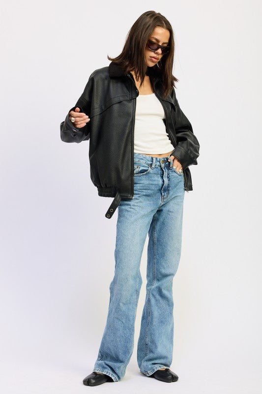 Shearling collar vegan leather jacket 24268860_73ea0d8b-1a04-4e09-a131-f496e89b601b