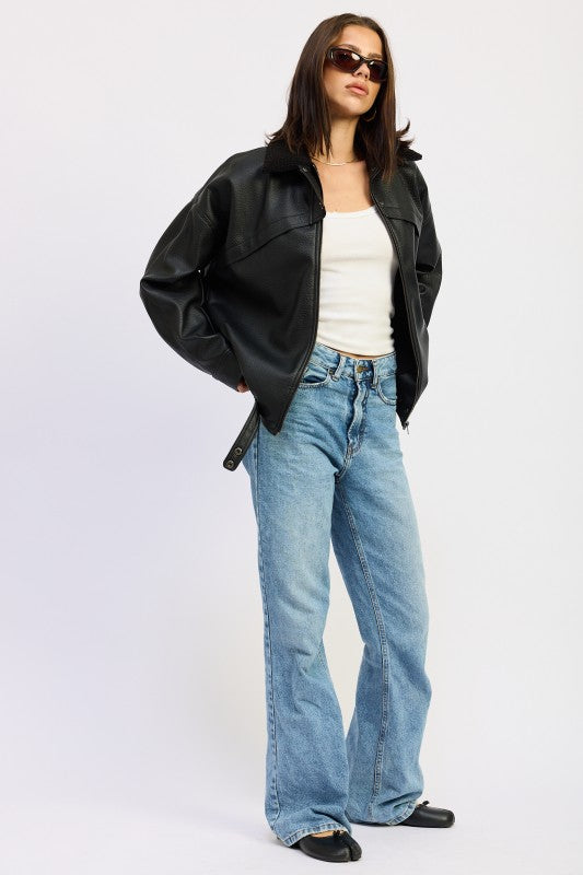 Shearling collar vegan leather jacket 24268860_95acf430-a4d9-4acc-b079-1a171767c45b