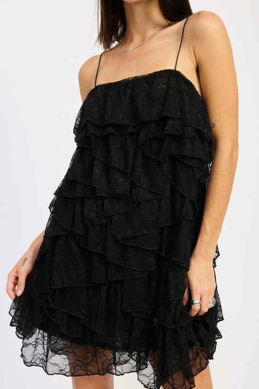 LACE RUFFLE MINI DRESS WITH SPAGHETTI STRAPS 24268925_5a182591-d04b-4d2a-ab9c-8c9a1689988b