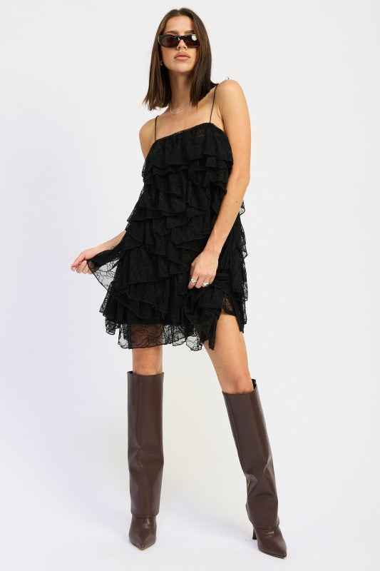 LACE RUFFLE MINI DRESS WITH SPAGHETTI STRAPS 24268925_f6fc347c-b998-4a4d-8dce-10946c7d86ad