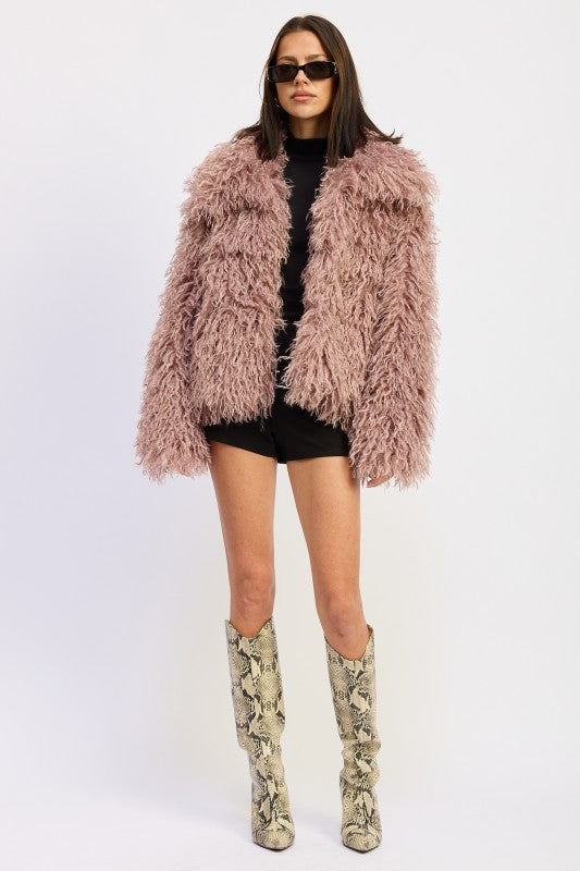 Shaggy faur fur coat with collar MAUVE 24268975_c4cee23d-b4d9-49cb-ac17-d8ae1e630755