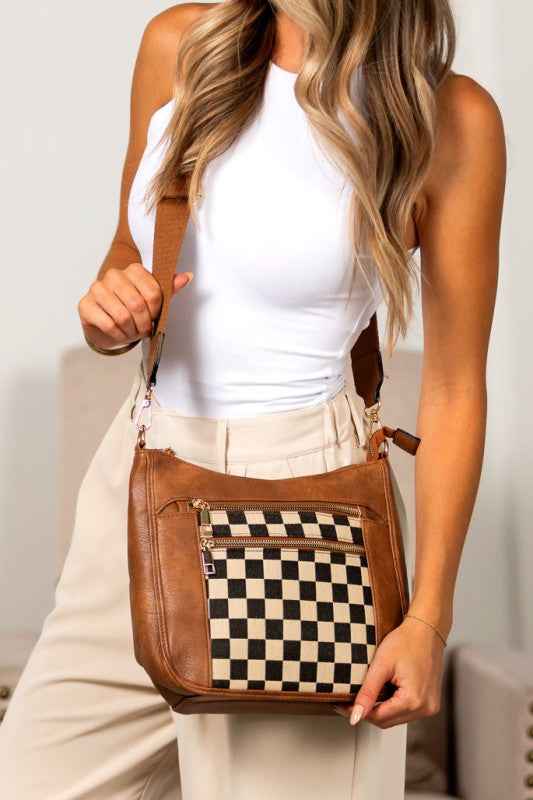 Ashley Mixed Media Crossbody Cognac Check OneSize 24279349_593e96e7-2576-4aa8-a835-37046860c7e1