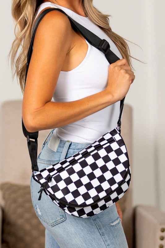 Olivia Nylon Checkered Foldover Crossbody Black OneSize 24279550_bd879c3c-8e35-4154-9a39-8a0b9d312b12