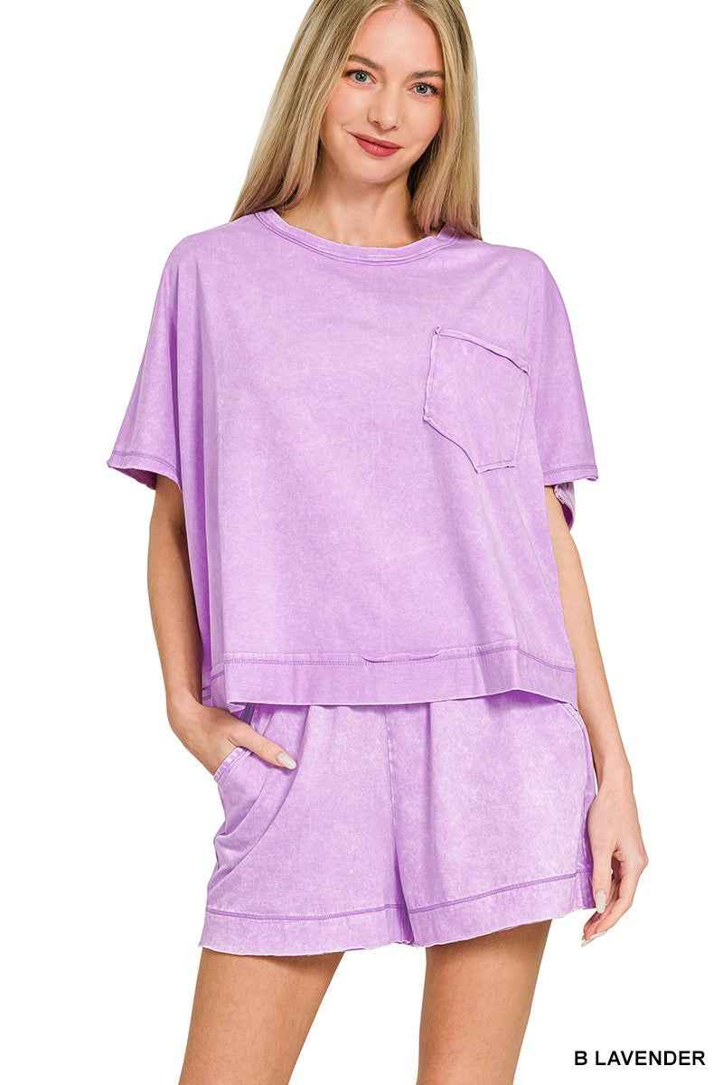 Zenana Acid Washed Oversized Top & Shorts Set B LAVENDER 242bea1d262344db886c2dec6c1bc9cc-Max