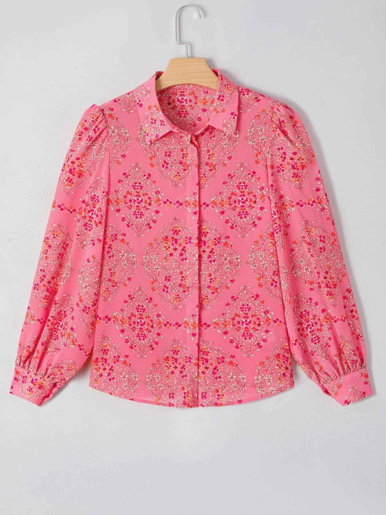 Floral Print Lantern Sleeve Loose Shirt 242fb4a5-b8b4-4a49-8880-c0275cb539a9-Max-Origin