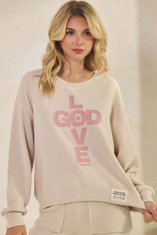 Women's God Is Love Corduroy Graphic Sweatshirt Ivory XL 24350778_f0bbfdad-488b-4195-b823-addabb1869ff