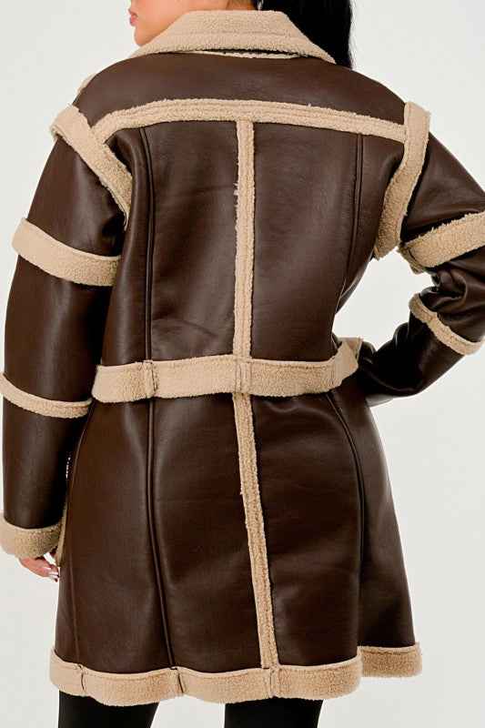 Brown Faux Leather Shearling Trim Coat 24351033_5ec396a3-3f90-49e6-bdfd-9931e3772176