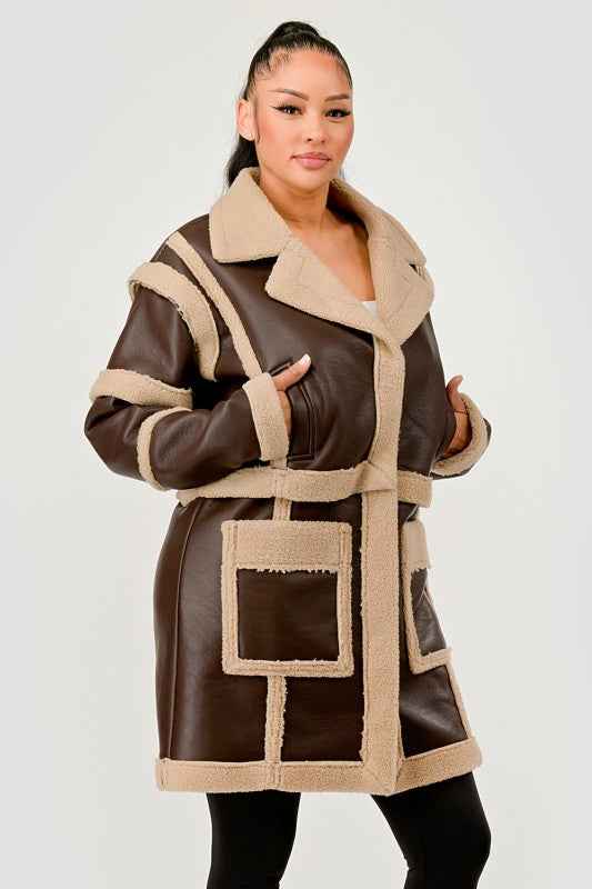 Brown Faux Leather Shearling Trim Coat 24351033_8713aaa7-d404-4327-8ca2-c8ff73b5c1bb