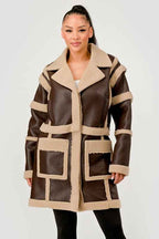 Brown Faux Leather Shearling Trim Coat BROWN 24351033_cf46b4f0-b9d9-45f8-b167-a3aaff93e7dd
