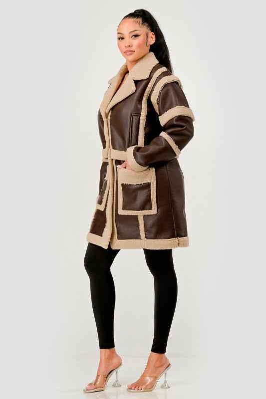 Brown Faux Leather Shearling Trim Coat 24351033_d45ae290-e40b-4bdd-a2b6-127c69a3b45b