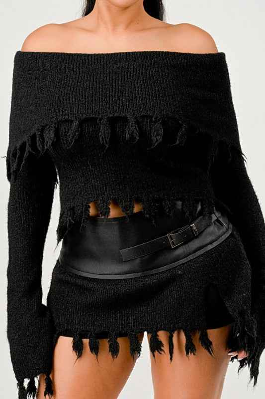 Off-Shoulder Knit Set with Faux Leather Mini Skirt 24351169_000831ae-162f-48c0-89d7-2f2a68e496cf