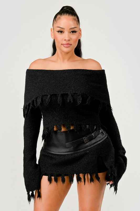 Off-Shoulder Knit Set with Faux Leather Mini Skirt BLACK 24351169_4a095a3a-d0ac-4225-8217-fc0248fe2d63