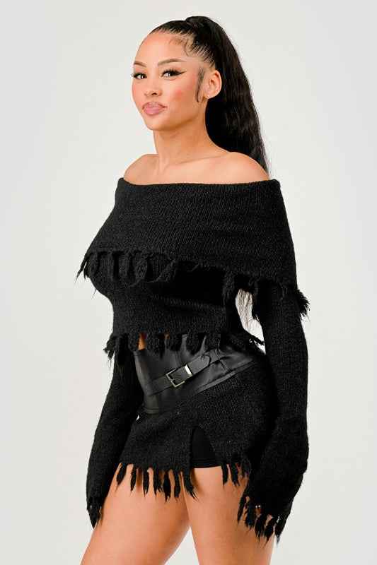 Off-Shoulder Knit Set with Faux Leather Mini Skirt 24351169_7593a702-6749-486b-a392-f390db0b51b0