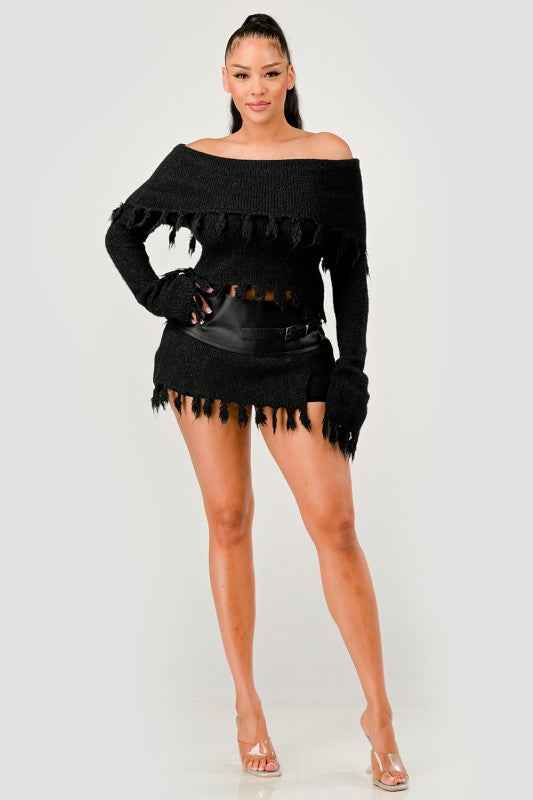 Off-Shoulder Knit Set with Faux Leather Mini Skirt 24351169_c5ecf5ff-efba-4293-b258-faf2e156d0e7