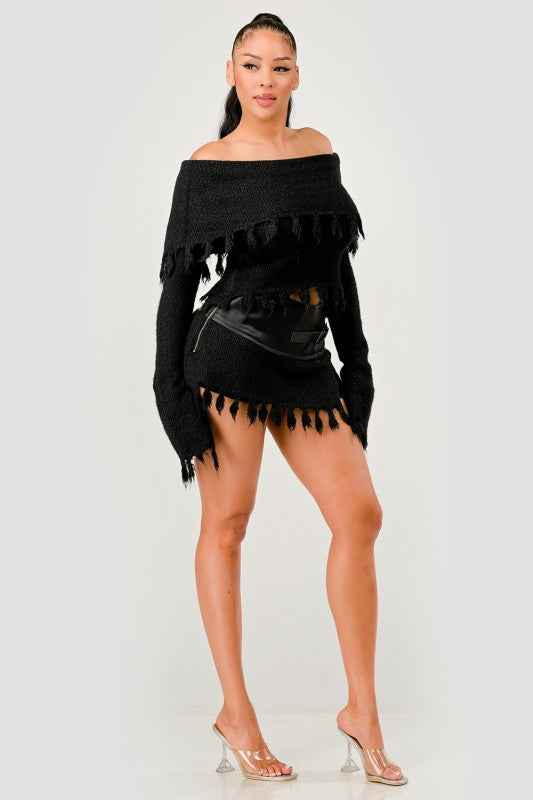 Off-Shoulder Knit Set with Faux Leather Mini Skirt 24351169_f4d23003-3df6-4852-aedd-62aadf5dae47
