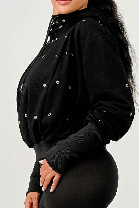 Grommet Detail Drawstring Hoodie 24351257_2f29987e-d245-4715-bcce-bcae31cfe6ca