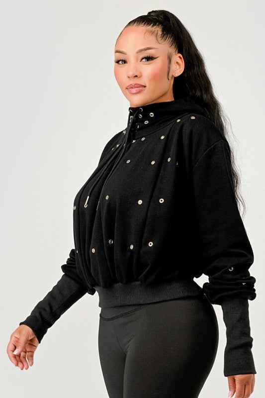 Grommet Detail Drawstring Hoodie 24351257_81337a6b-bb5b-4a1b-aff5-79e89618706c