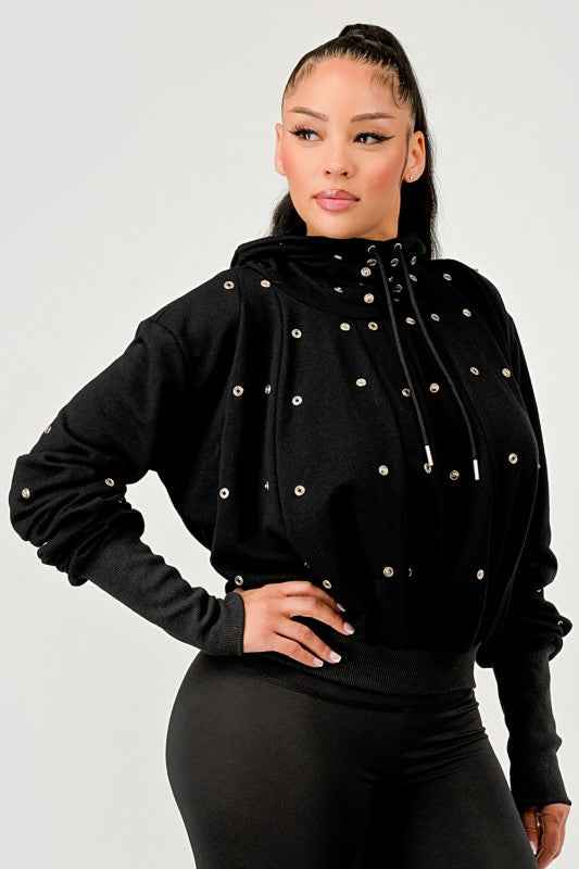 Grommet Detail Drawstring Hoodie 24351257_a4ecb910-fd13-4563-a4ae-8a8dcfa52597