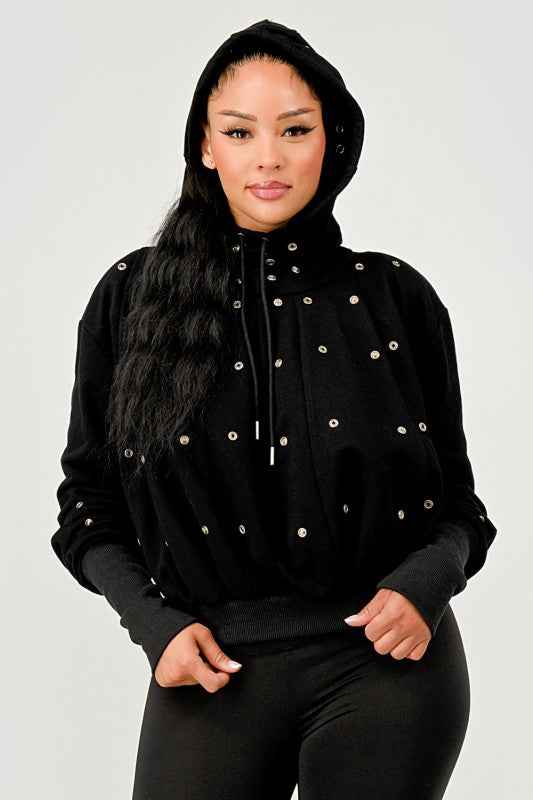 Grommet Detail Drawstring Hoodie BLACK 24351257_cee97662-bc9d-4f93-9605-d104b84a8bdd
