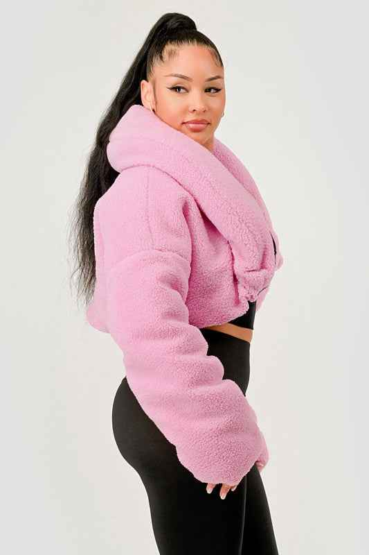 Pink Teddy Crop Jacket 24378526_486cccc2-7f5c-437e-adf4-aaf0d60d580d
