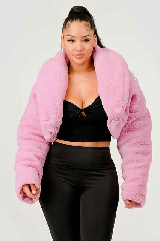 Pink Teddy Crop Jacket PINK 24378526_518bb055-3e82-4e21-9341-d2cd00f09005