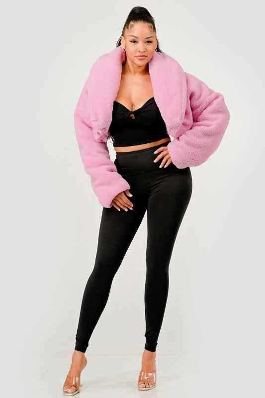 Pink Teddy Crop Jacket 24378526_79b0cdbd-c645-4b98-9954-2633d4ae61cb