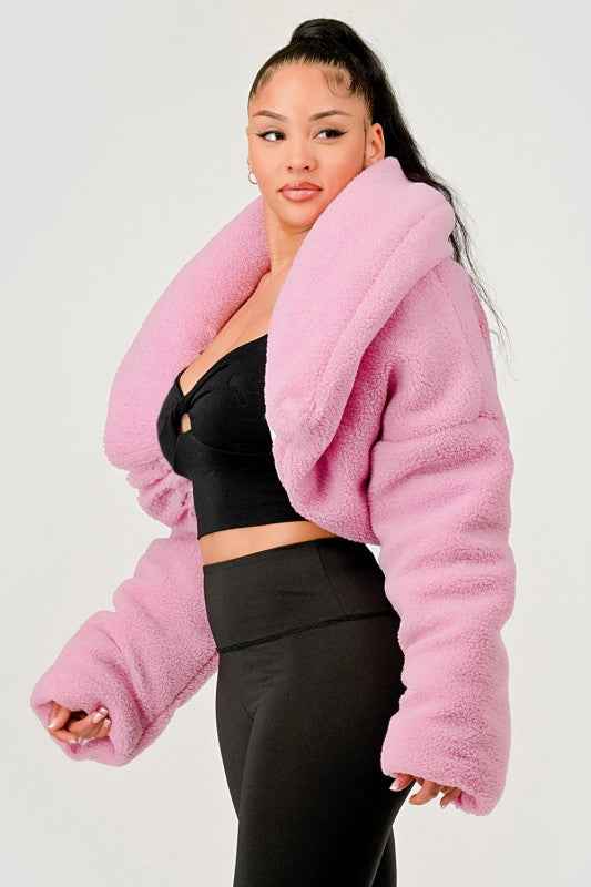 Pink Teddy Crop Jacket 24378526_b4550782-7d87-4ef0-9e13-5cd4422a2024