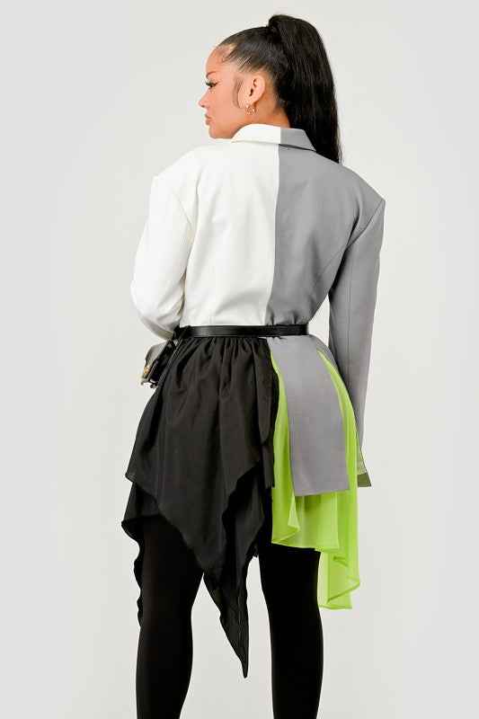 Colorblock Blazer with Layered Skirt Detail 24399202_e750a506-af74-4302-9208-7a1cc7f06432