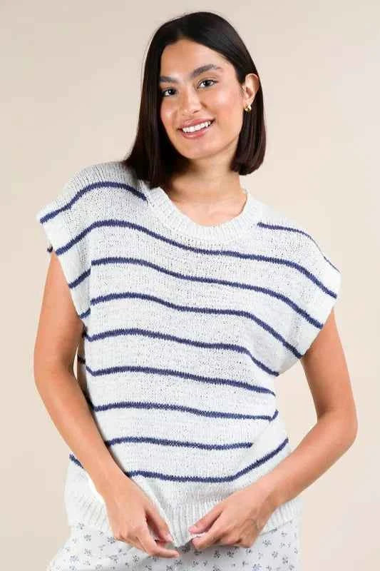 VERY J Striped Knit Sweater Vest Top White 243a116c40204003979c3d8b676998cd-Max-Origin